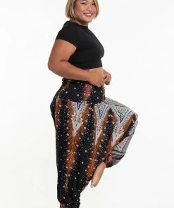 HaremPants.com Plus Size Peacock Feathers Drop Crotch Women's Harem Pants In Black