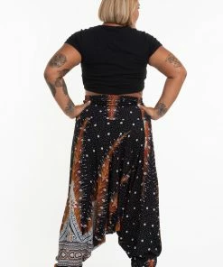 HaremPants.com Plus Size Peacock Feathers Drop Crotch Women's Harem Pants In Black