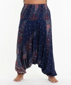HaremPants.com Plus Size Peacock Feathers Drop Crotch Women's Harem Pants In Blue