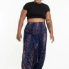 HaremPants.com Plus Size Peacock Feathers Drop Crotch Women's Harem Pants In Blue