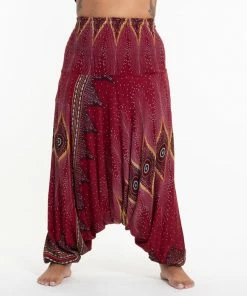 HaremPants.com Plus Size Diamond Peacock Drop Crotch Women's Harem Pants In Red