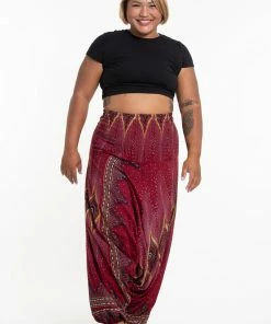 HaremPants.com Plus Size Diamond Peacock Drop Crotch Women's Harem Pants In Red