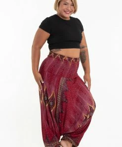 HaremPants.com Plus Size Diamond Peacock Drop Crotch Women's Harem Pants In Red
