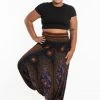 HaremPants.com Plus Size Peacock Eyes Drop Crotch Women's Harem Pants In Black