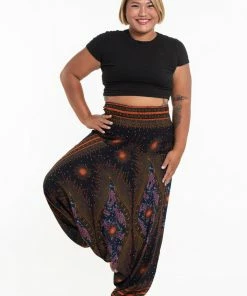 HaremPants.com Plus Size Peacock Eyes Drop Crotch Women's Harem Pants In Black