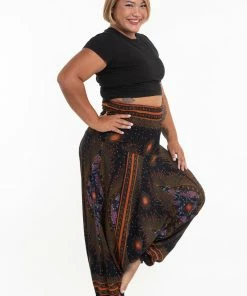 HaremPants.com Plus Size Peacock Eyes Drop Crotch Women's Harem Pants In Black