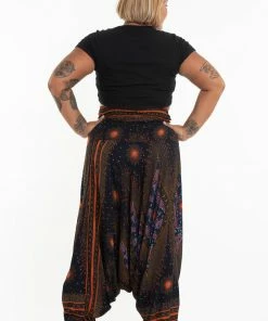 HaremPants.com Plus Size Peacock Eyes Drop Crotch Women's Harem Pants In Black