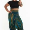 HaremPants.com Plus Size Peacock Eyes Drop Crotch Women's Harem Pants In Turquoise