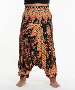 HaremPants.com Plus Size Peacock Paisley Drop Crotch Women's Harem Pants In Black