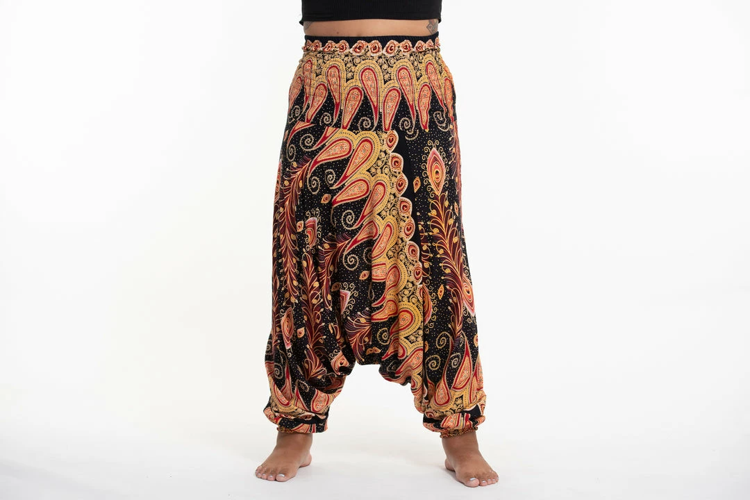 HaremPants.com Plus Size Peacock Paisley Drop Crotch Women's Harem Pants In Black 4 HaremPants.com Plus Size Peacock Paisley Drop Crotch Women's Harem Pants In Black