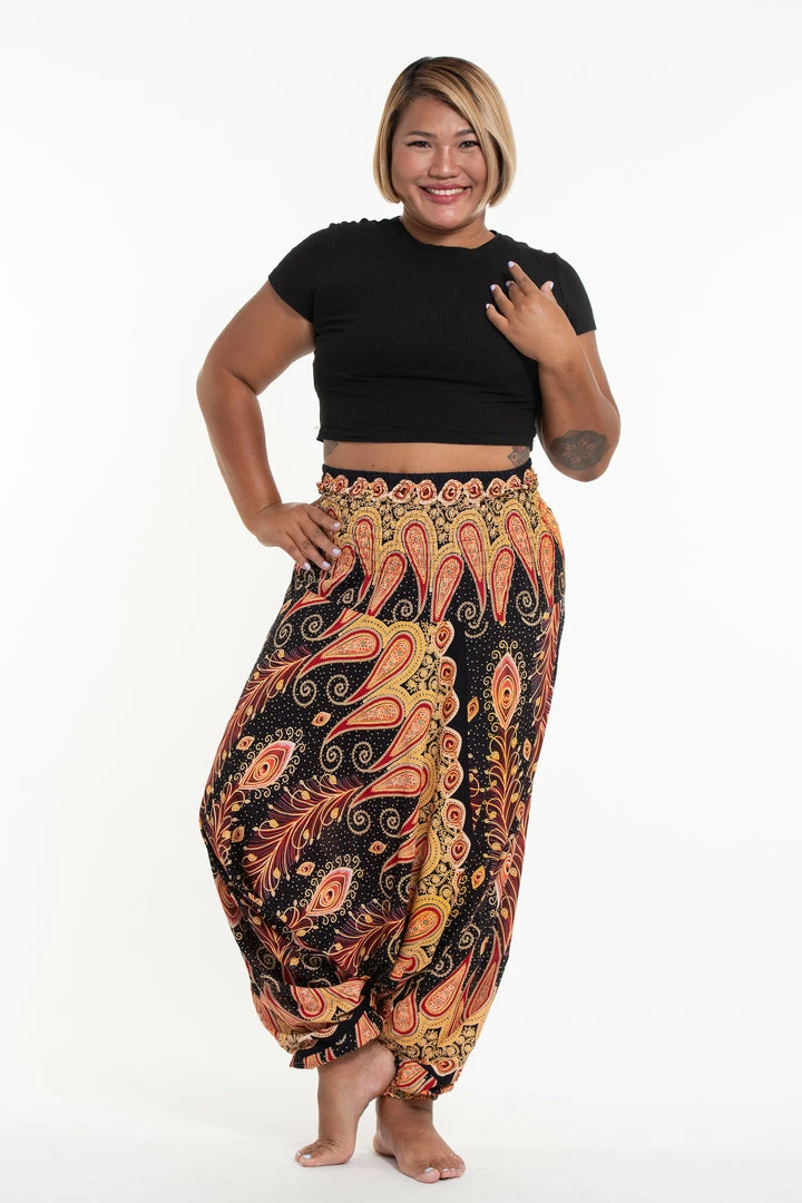 HaremPants.com Plus Size Peacock Paisley Drop Crotch Women's Harem Pants In Black 3 HaremPants.com Plus Size Peacock Paisley Drop Crotch Women's Harem Pants In Black