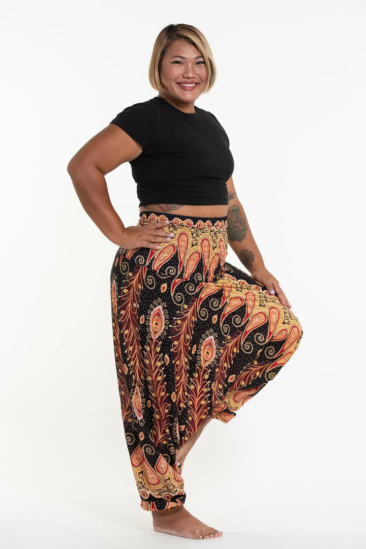 HaremPants.com Plus Size Peacock Paisley Drop Crotch Women's Harem Pants In Black 5 HaremPants.com Plus Size Peacock Paisley Drop Crotch Women's Harem Pants In Black