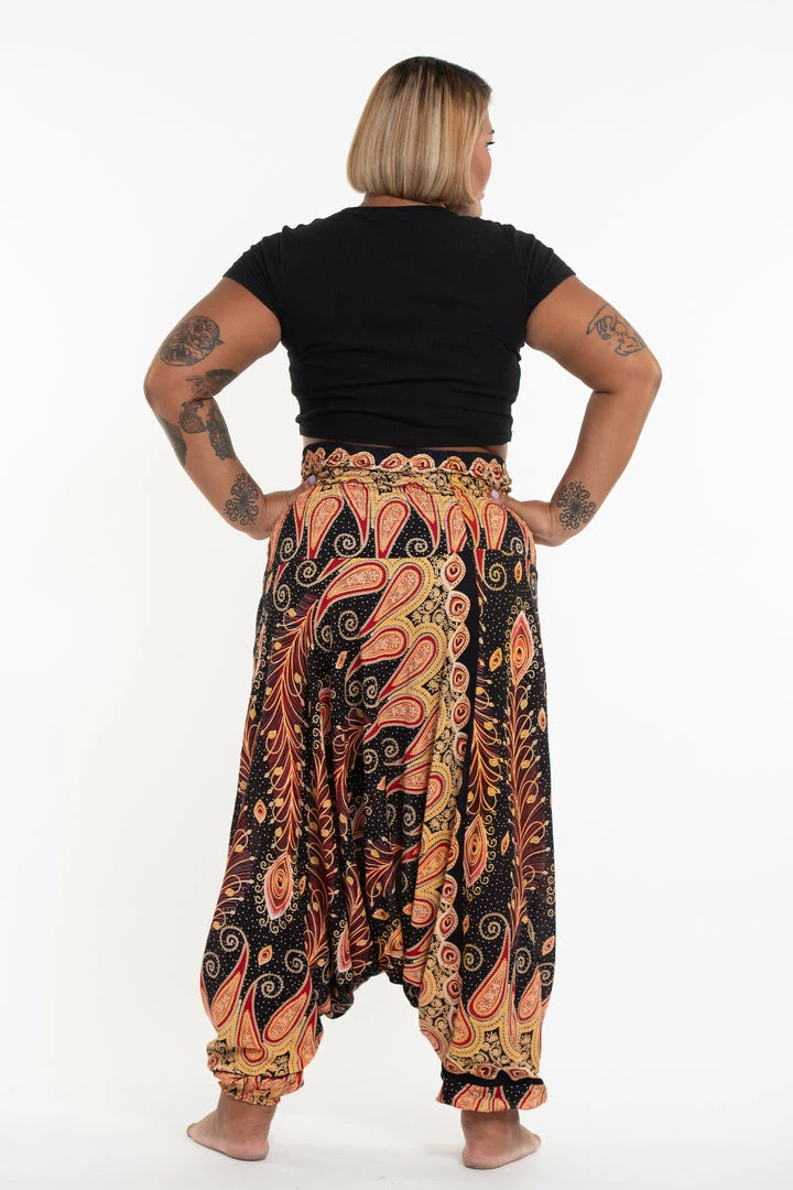 HaremPants.com Plus Size Peacock Paisley Drop Crotch Women's Harem Pants In Black 6 HaremPants.com Plus Size Peacock Paisley Drop Crotch Women's Harem Pants In Black