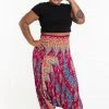 HaremPants.com Plus Size Peacock Paisley Drop Crotch Women's Harem Pants In Pink