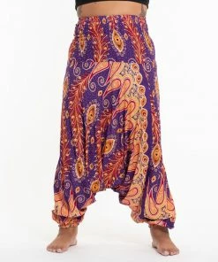 HaremPants.com Plus Size Peacock Paisley Drop Crotch Women's Harem Pants In Purple