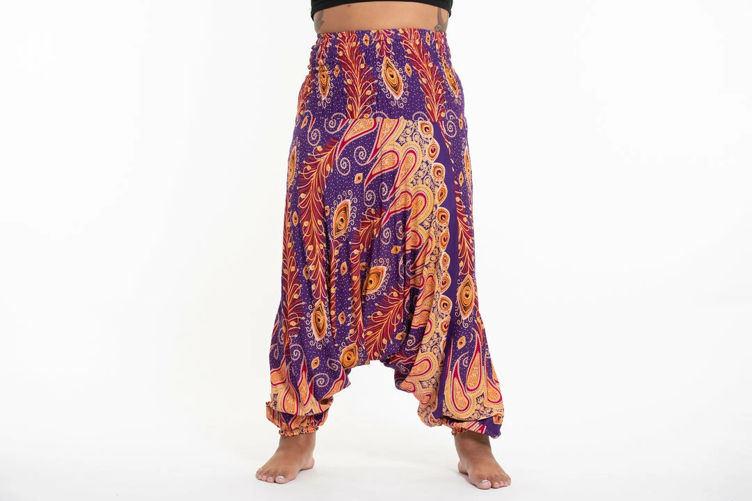 HaremPants.com Plus Size Peacock Paisley Drop Crotch Women's Harem Pants In Purple 4 HaremPants.com Plus Size Peacock Paisley Drop Crotch Women's Harem Pants In Purple