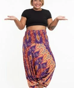 HaremPants.com Plus Size Peacock Paisley Drop Crotch Women's Harem Pants In Purple