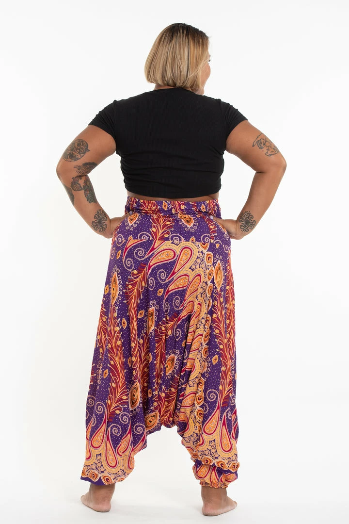 HaremPants.com Plus Size Peacock Paisley Drop Crotch Women's Harem Pants In Purple 6 HaremPants.com Plus Size Peacock Paisley Drop Crotch Women's Harem Pants In Purple