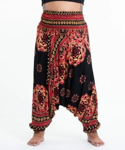 HaremPants.com Plus Size Lotus Mandalas Drop Crotch Women's Harem Pants In Black