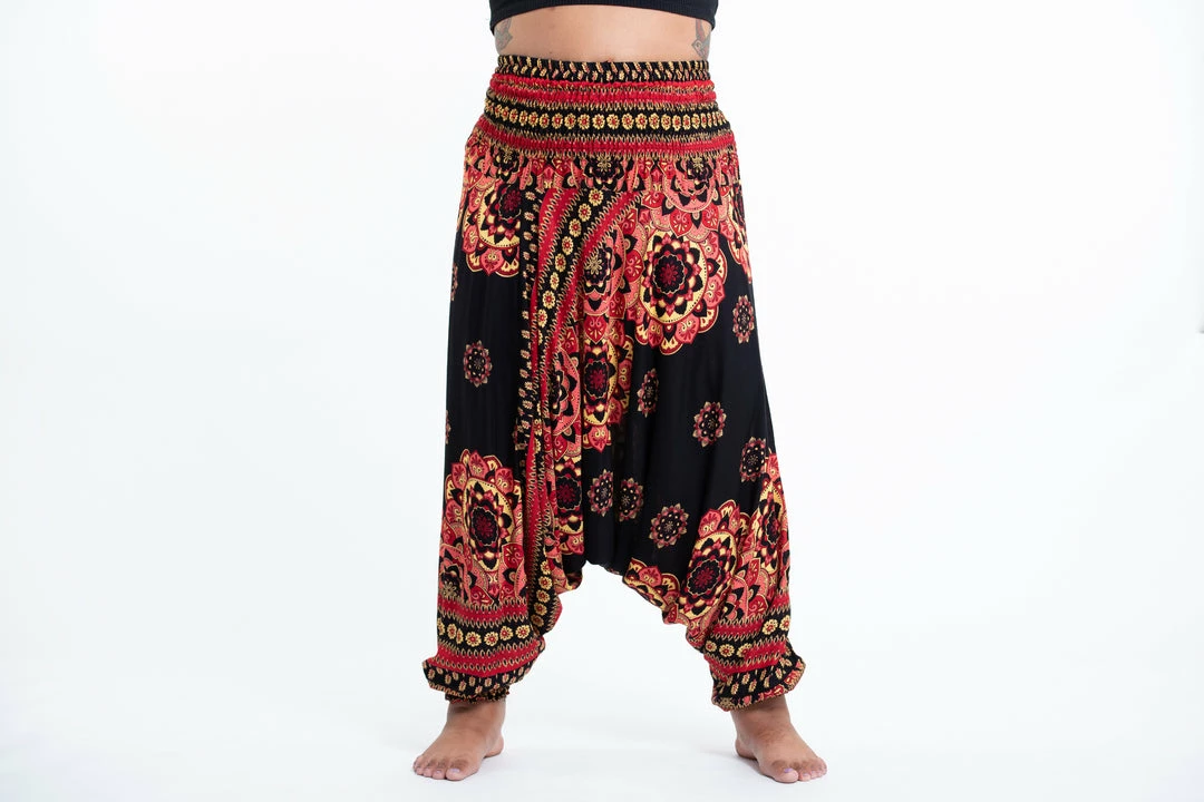 HaremPants.com Plus Size Lotus Mandalas Drop Crotch Women's Harem Pants In Black 4 HaremPants.com Plus Size Lotus Mandalas Drop Crotch Women's Harem Pants In Black
