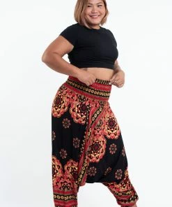 HaremPants.com Plus Size Lotus Mandalas Drop Crotch Women's Harem Pants In Black 9 HaremPants.com Plus Size Lotus Mandalas Drop Crotch Women's Harem Pants In Black