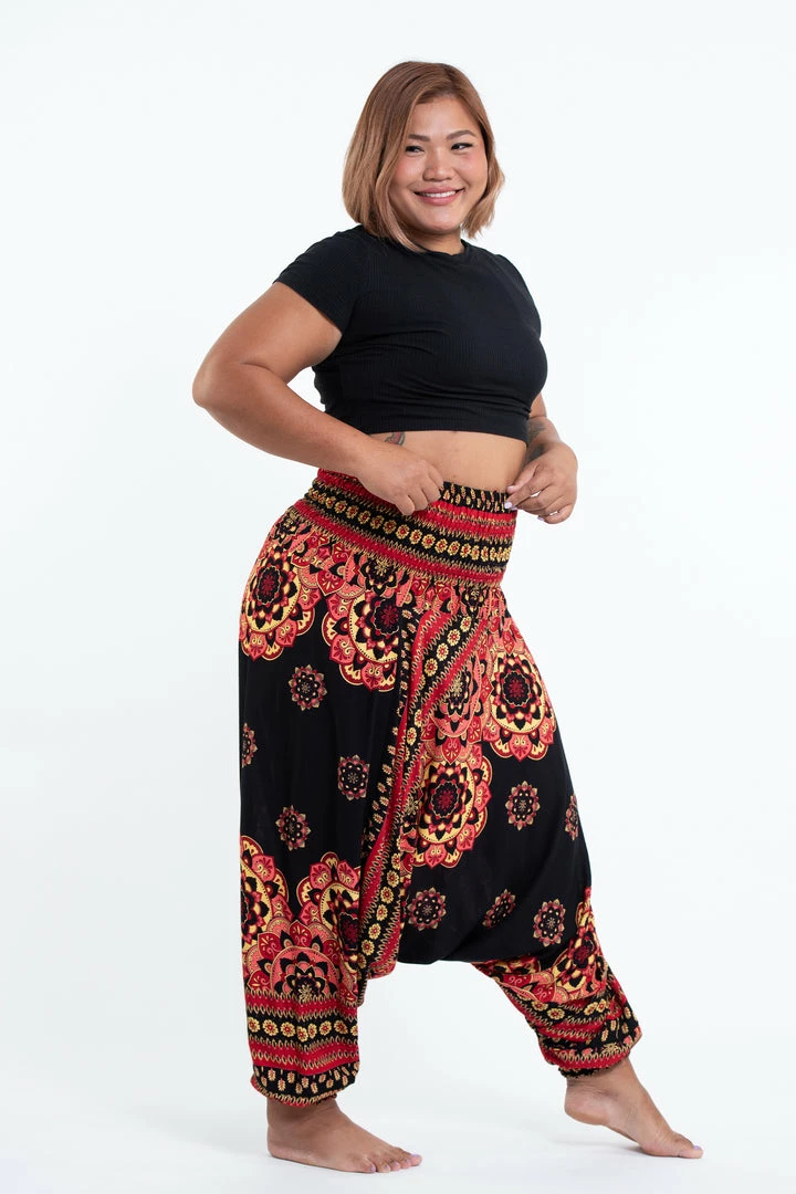 HaremPants.com Plus Size Lotus Mandalas Drop Crotch Women's Harem Pants In Black 5 HaremPants.com Plus Size Lotus Mandalas Drop Crotch Women's Harem Pants In Black