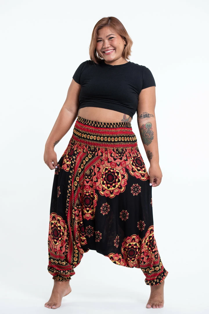 HaremPants.com Plus Size Lotus Mandalas Drop Crotch Women's Harem Pants In Black 3 HaremPants.com Plus Size Lotus Mandalas Drop Crotch Women's Harem Pants In Black