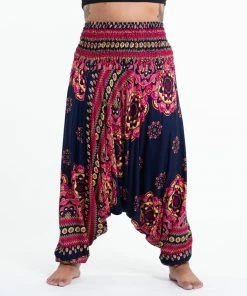 HaremPants.com Plus Size Lotus Mandalas Drop Crotch Women's Harem Pants In Navy