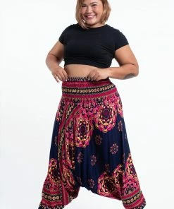 HaremPants.com Plus Size Lotus Mandalas Drop Crotch Women's Harem Pants In Navy