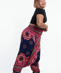 HaremPants.com Plus Size Lotus Mandalas Drop Crotch Women's Harem Pants In Navy