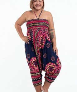HaremPants.com Plus Size Lotus Mandalas Drop Crotch Women's Harem Pants In Navy