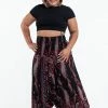 HaremPants.com Plus Size Paisley Feathers Drop Crotch Women's Harem Pants In Black