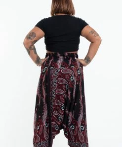 HaremPants.com Plus Size Paisley Feathers Drop Crotch Women's Harem Pants In Black