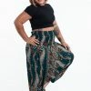 HaremPants.com Plus Size Paisley Feathers Drop Crotch Women's Harem Pants In Green