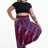 HaremPants.com Plus Size Paisley Feathers Drop Crotch Women's Harem Pants In Red