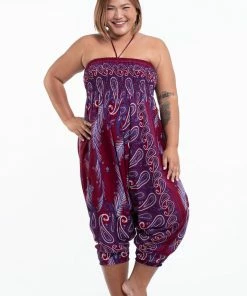 HaremPants.com Plus Size Paisley Feathers Drop Crotch Women's Harem Pants In Red