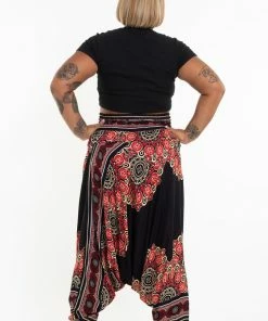 HaremPants.com Plus Size Peony Mandalas Drop Crotch Women's Harem Pants In Black
