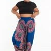 HaremPants.com Plus Size Peony Mandalas Drop Crotch Women's Harem Pants In Blue