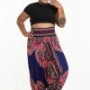 HaremPants.com Plus Size Peony Mandalas Drop Crotch Women's Harem Pants In Indigo