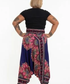 HaremPants.com Plus Size Peony Mandalas Drop Crotch Women's Harem Pants In Indigo