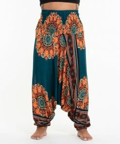 HaremPants.com Plus Size Peony Mandalas Drop Crotch Women's Harem Pants In Teal