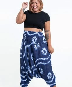 HaremPants.com Plus Size Tie Dye Drop Crotch Women's Harem Pants In Indigo