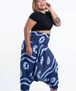 HaremPants.com Plus Size Tie Dye Drop Crotch Women's Harem Pants In Indigo