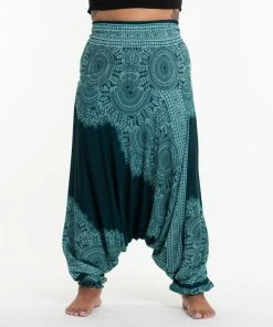 HaremPants.com Plus Size Floral Mandalas Drop Crotch Women's Harem Pants In Teal