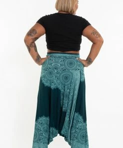 HaremPants.com Plus Size Floral Mandalas Drop Crotch Women's Harem Pants In Teal