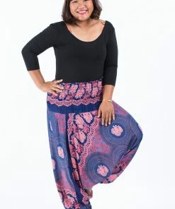 HaremPants.com Plus Size Mandala Elephant Drop Crotch Women's Elephant Pants In Blue