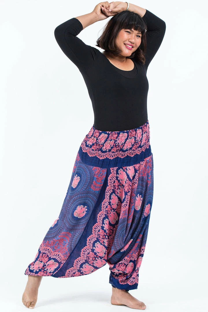 HaremPants.com Plus Size Mandala Elephant Drop Crotch Women's Elephant Pants In Blue 5 HaremPants.com Plus Size Mandala Elephant Drop Crotch Women's Elephant Pants In Blue