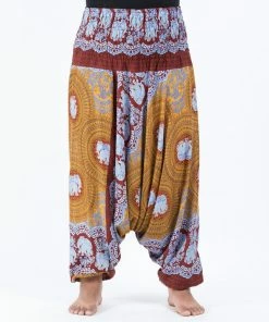 HaremPants.com Plus Size Mandala Elephant Drop Crotch Women's Elephant Pants In Bronze