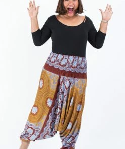 HaremPants.com Plus Size Mandala Elephant Drop Crotch Women's Elephant Pants In Bronze
