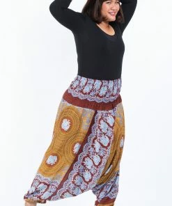 HaremPants.com Plus Size Mandala Elephant Drop Crotch Women's Elephant Pants In Bronze